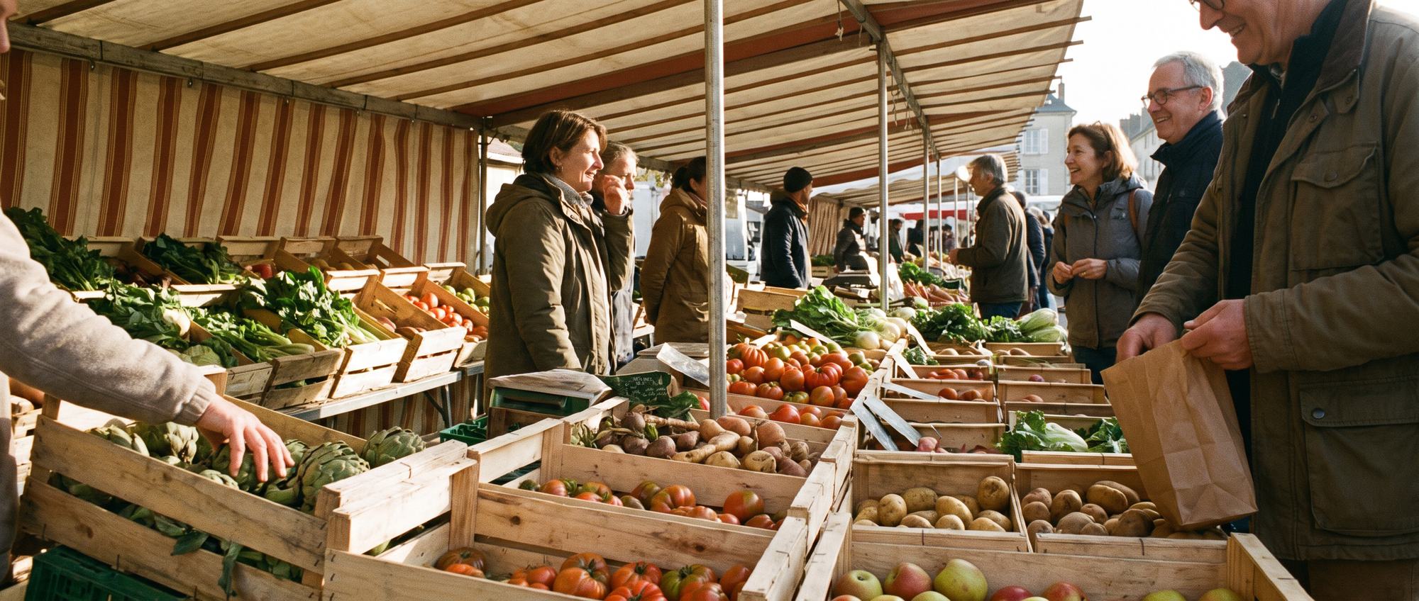 Étal d’un marché français au petit matin